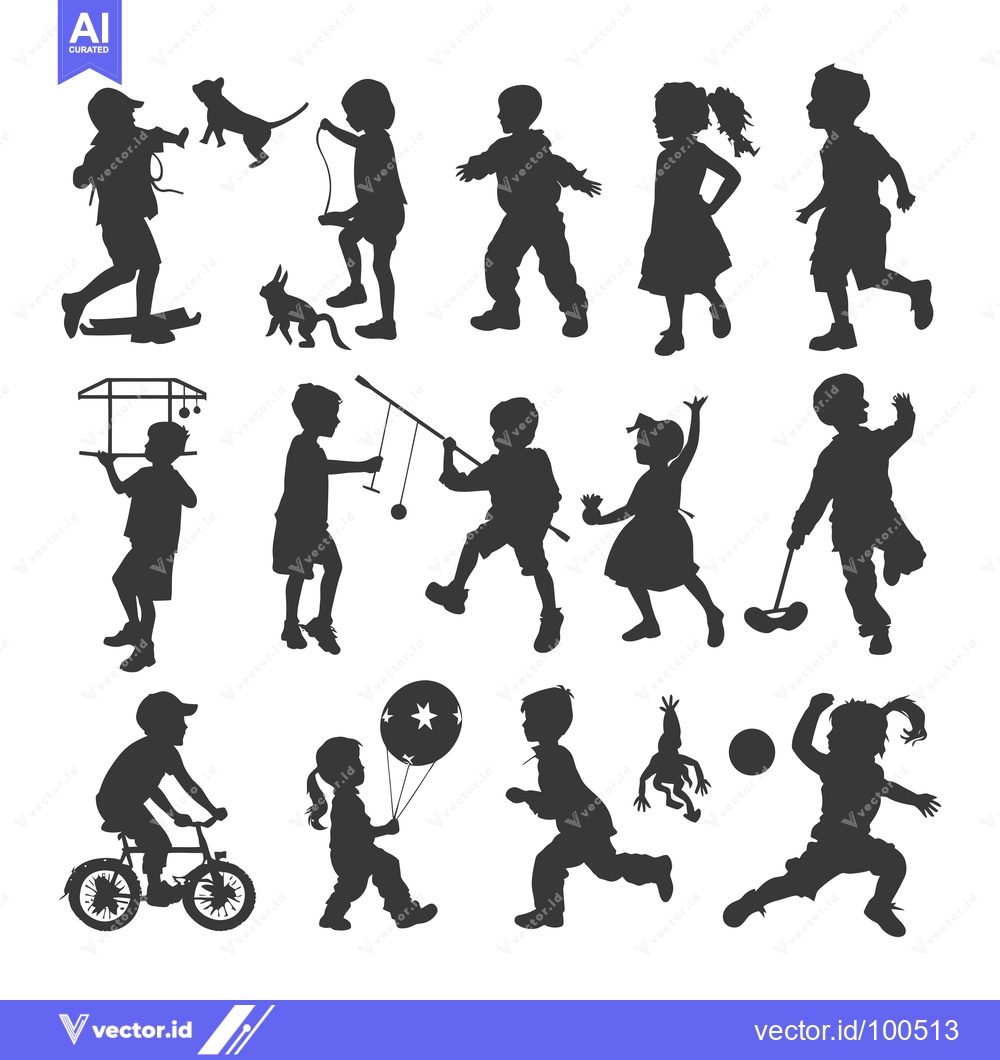 Premium Vector of Silhouettes of Children Engaging in Various Activities
