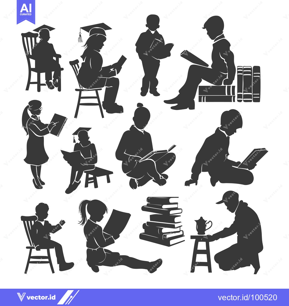 Premium Vector of Silhouettes of Children Reading and Studying