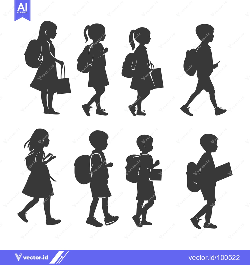 Premium Vector of Silhouettes of Children Walking with Backpacks