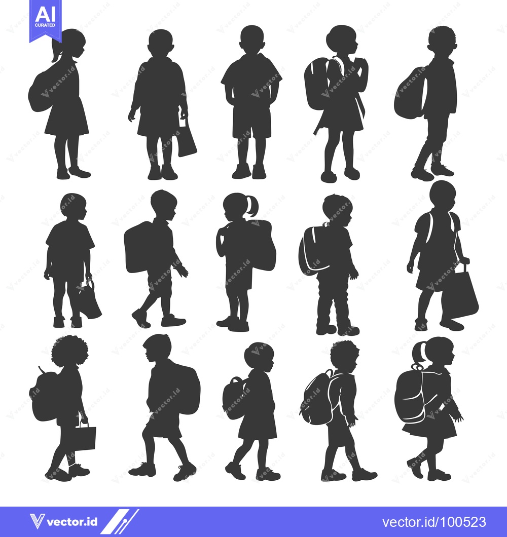 Premium Vector dari Silhouettes of Children with Backpacks and Bags