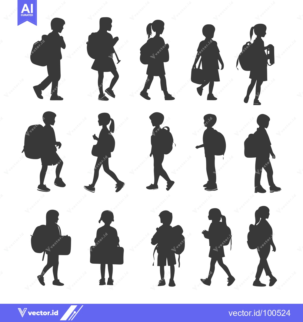 Premium Vector of Silhouettes of Children with Backpacks and School Supplies