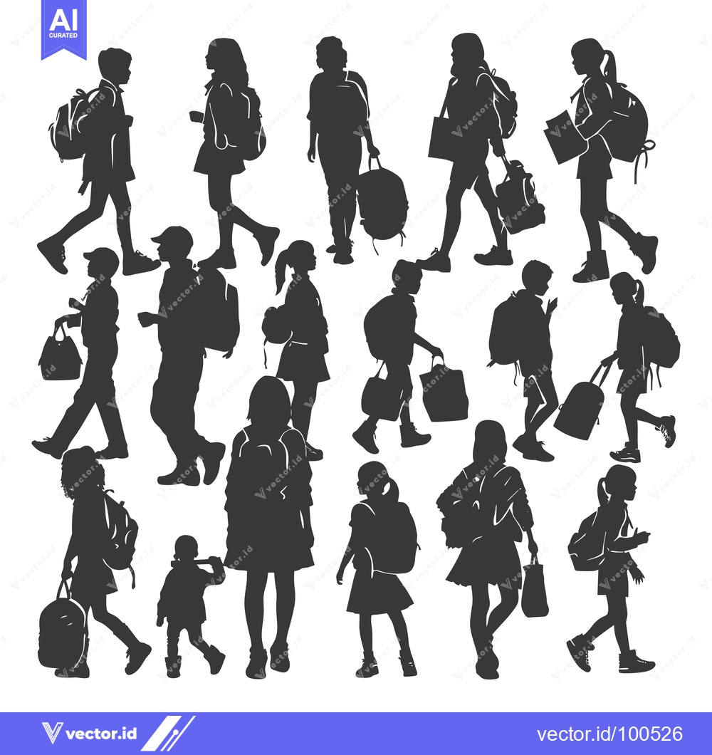 Premium Vector dari Silhouettes of Children with Backpacks Walking