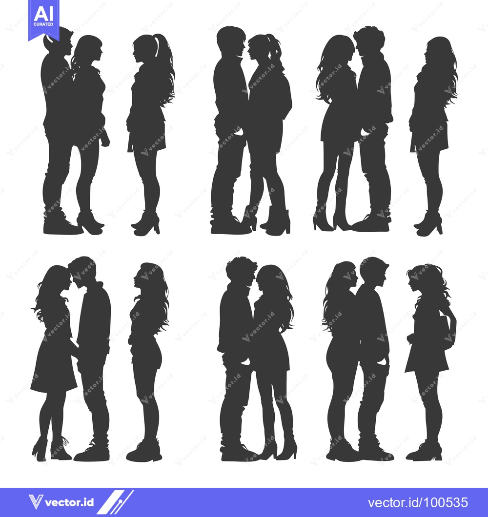 Premium Vector dari Silhouettes of Couples in Different Romantic Poses
