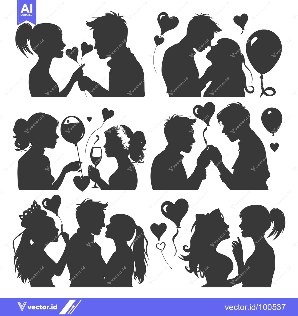 Premium Vector dari Silhouettes of couples in love with heart balloons