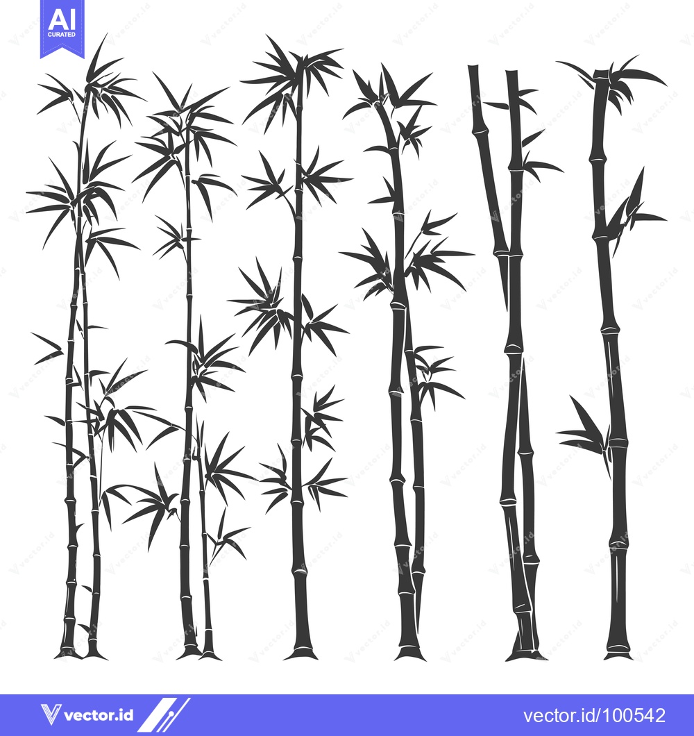 Premium Vector dari Silhouettes of Different Styles of Bamboo Plants