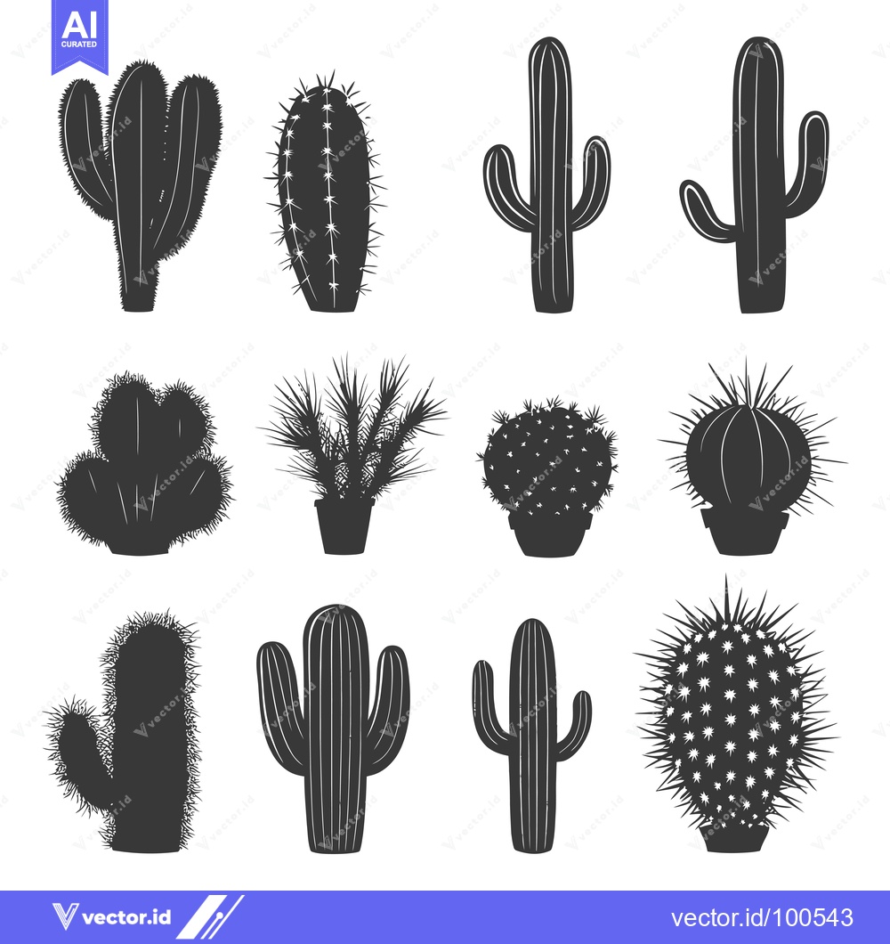 Premium Vector dari Silhouettes of Different Types of Cacti