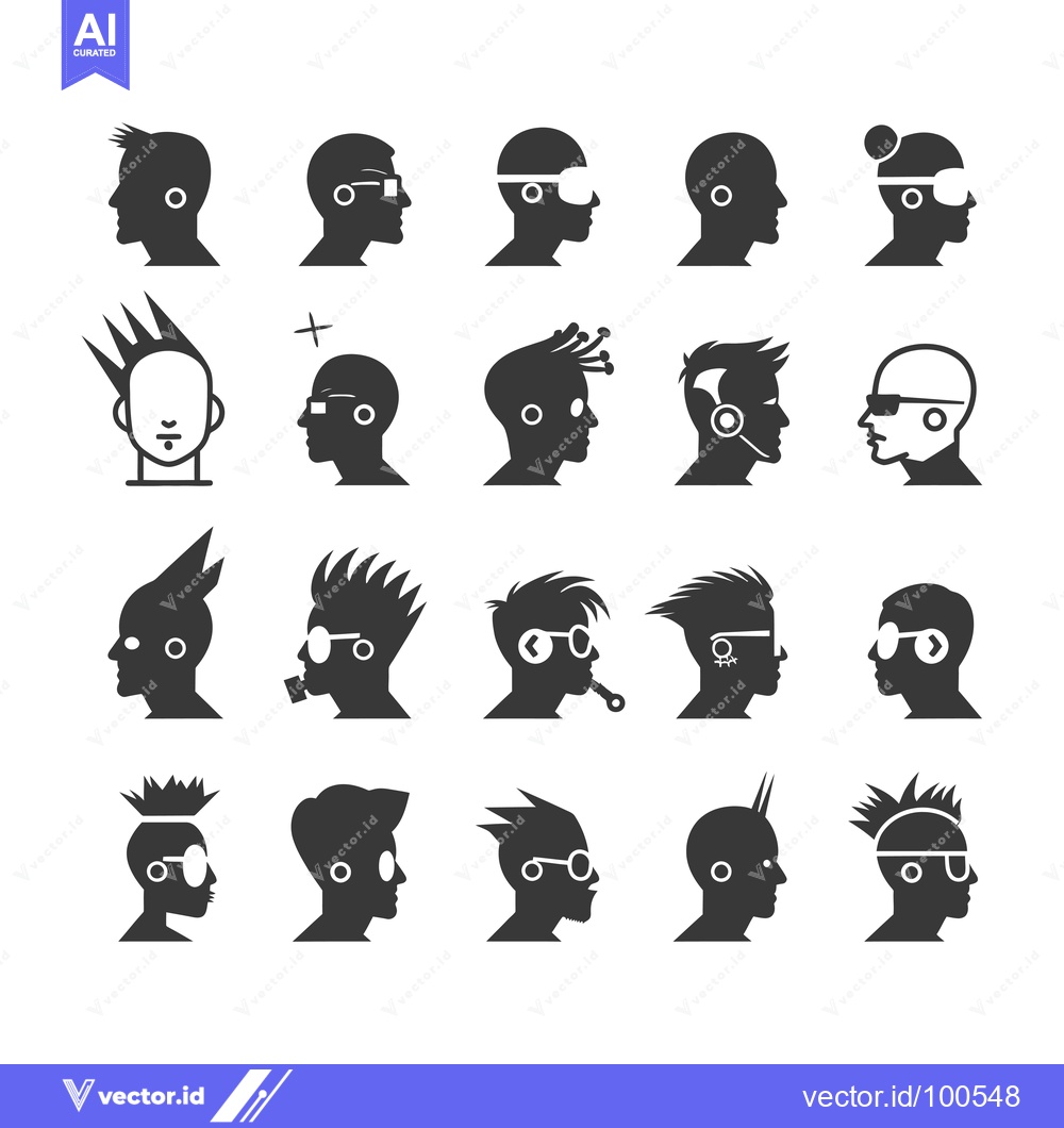 Premium Vector dari Silhouettes of Diverse People with Unique Hairstyles and Piercings