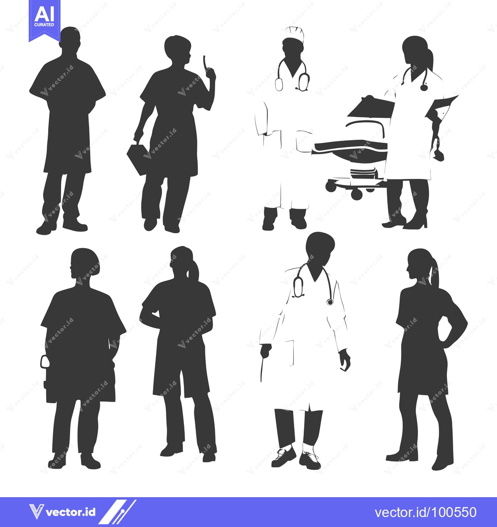 Premium Vector dari Silhouettes of Doctors and Nurses in Various Poses