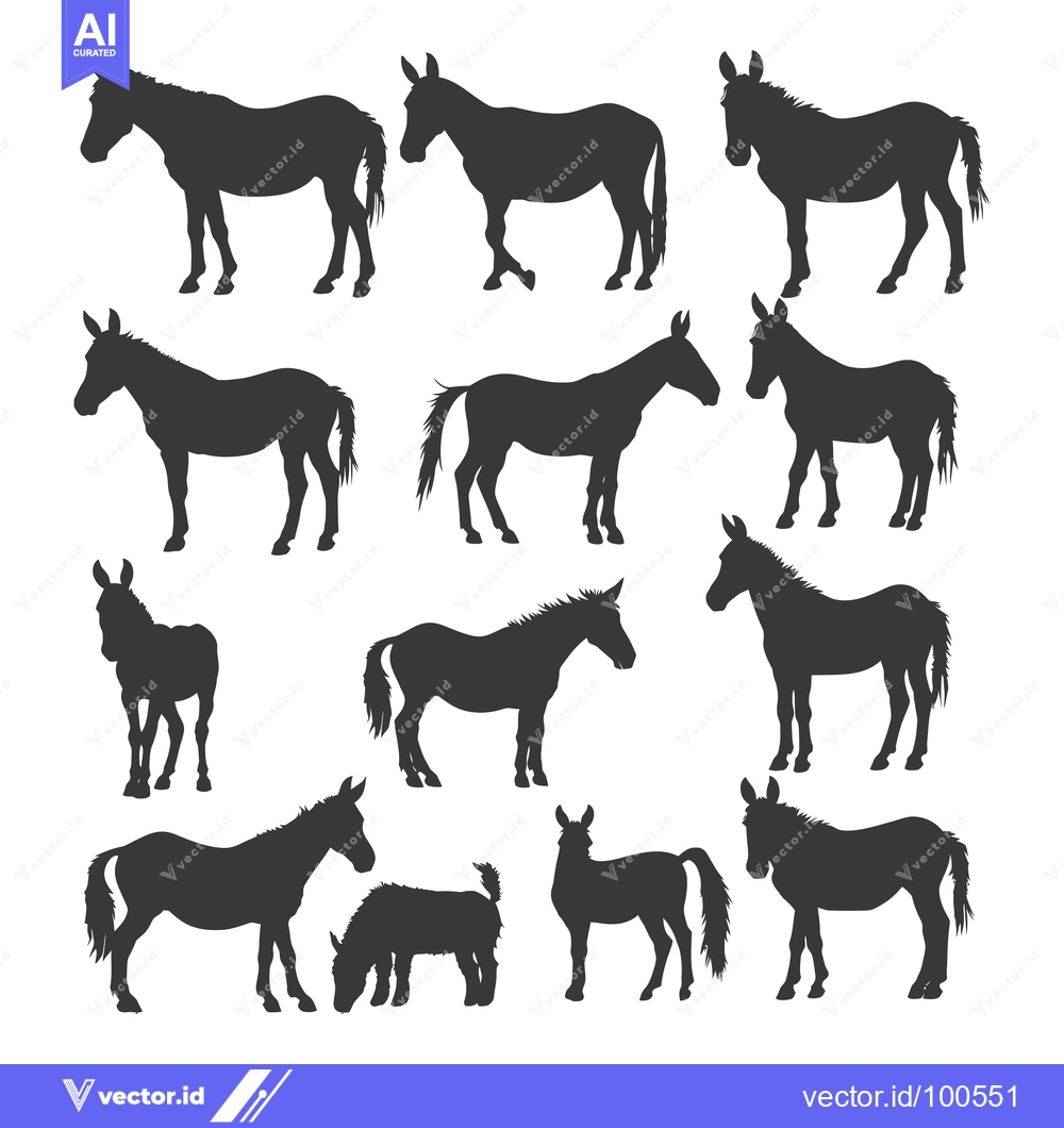 Premium Vector dari Silhouettes of Donkeys in Various Poses
