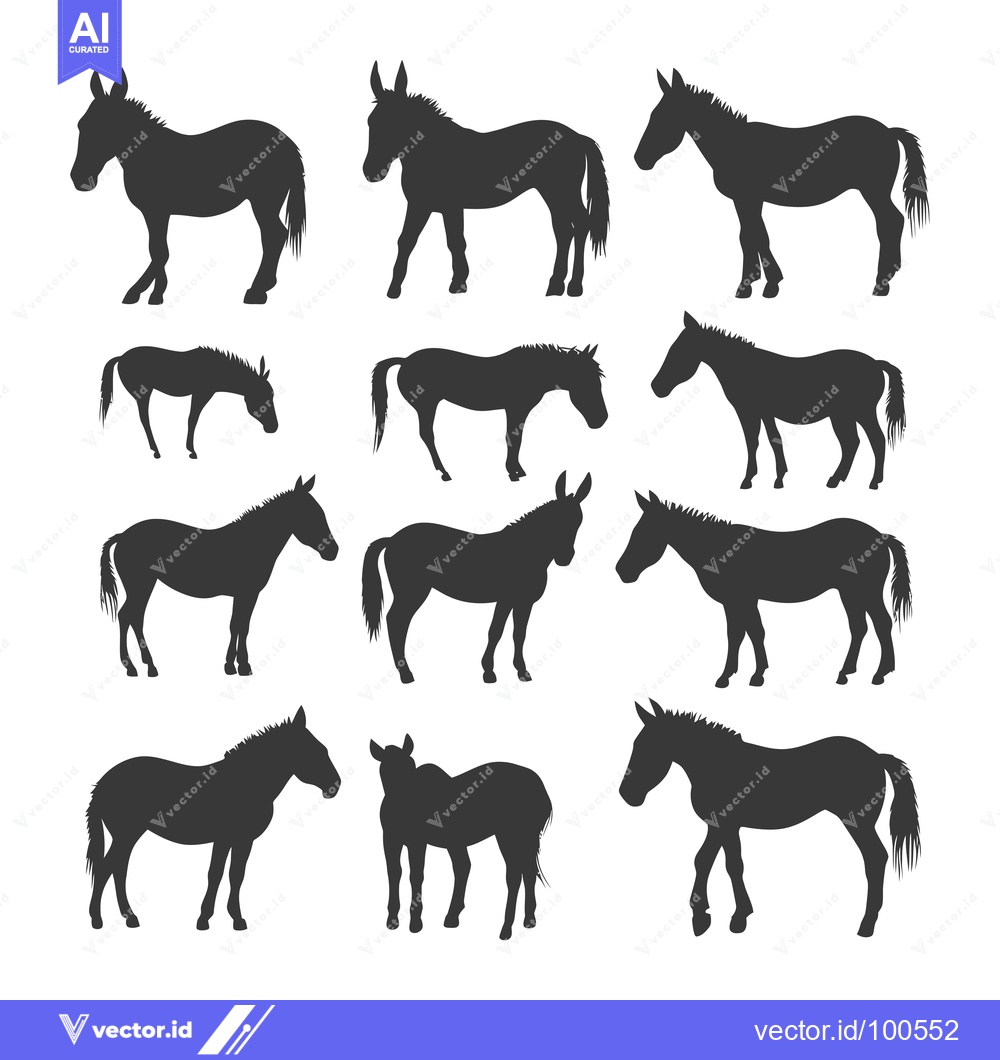 Premium Vector of Silhouettes of Donkeys in Various Poses