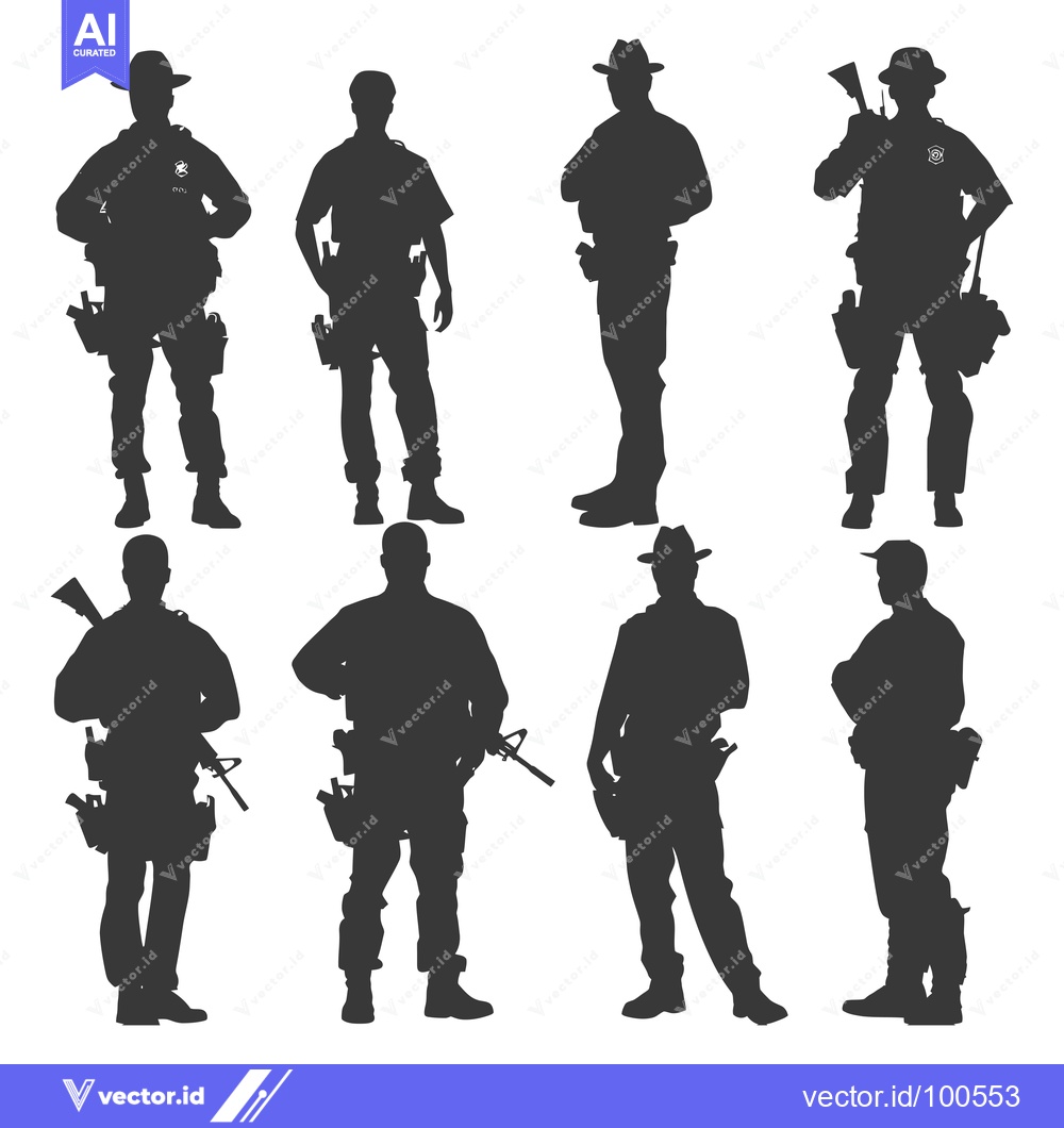 Premium Vector of Silhouettes of Eight Armed Security Personnel in Various Poses