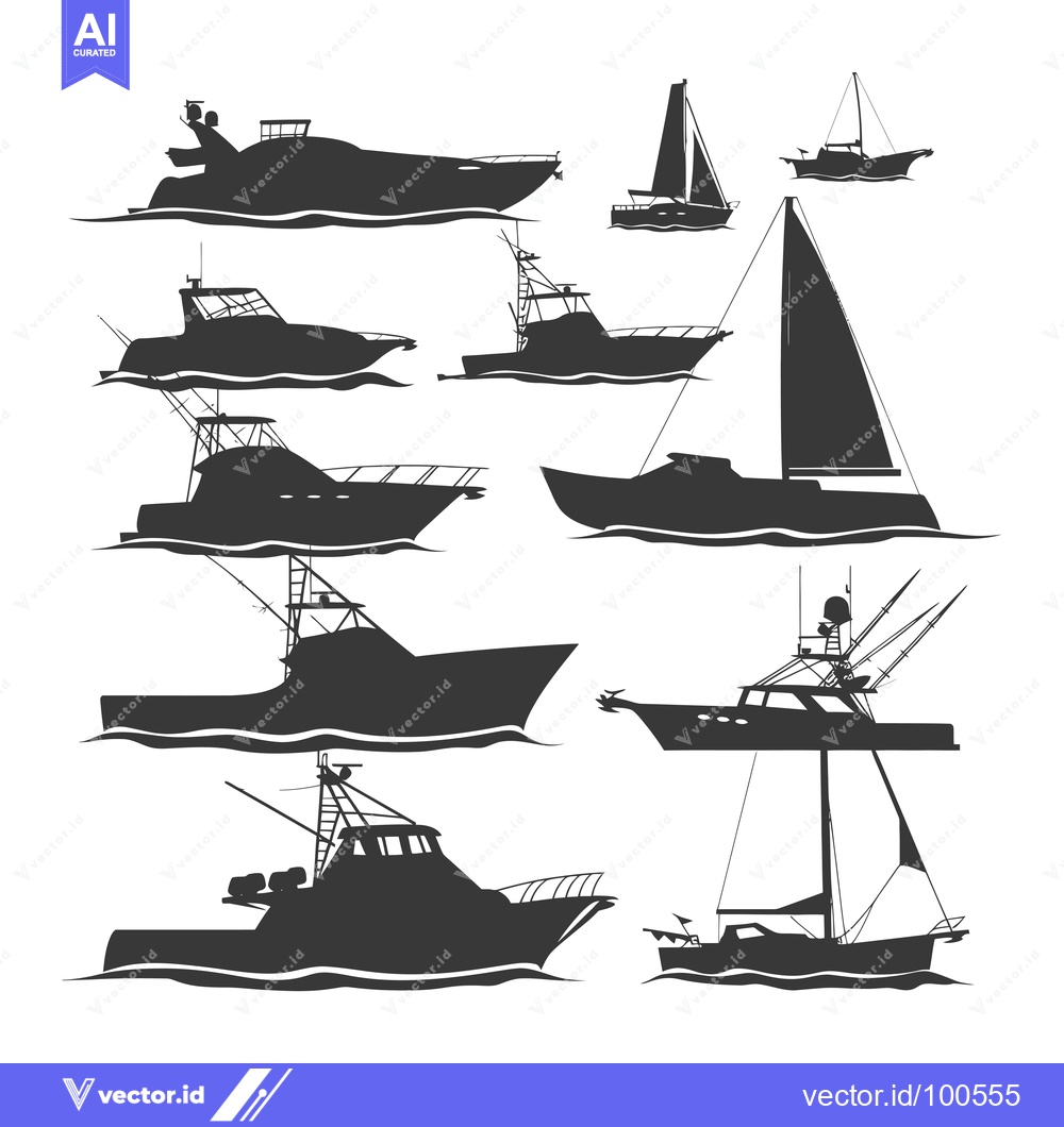 Premium Vector dari Silhouettes of Eight Boats on the Water