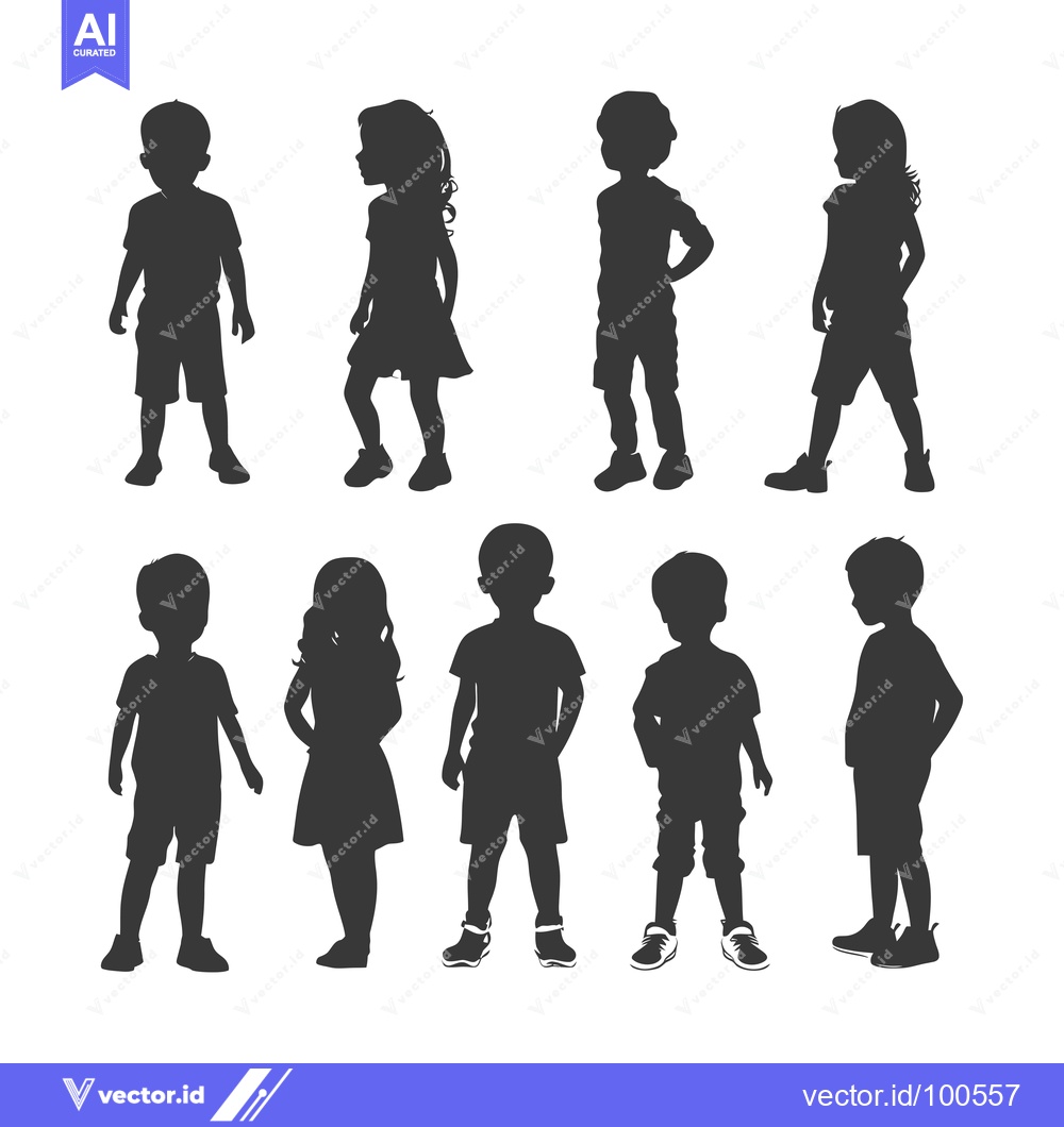 Premium Vector dari Silhouettes of Eight Children Standing in Different Poses