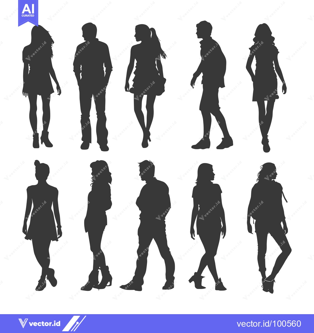 Premium Vector dari Silhouettes of Eight Individuals Standing in Casual Poses