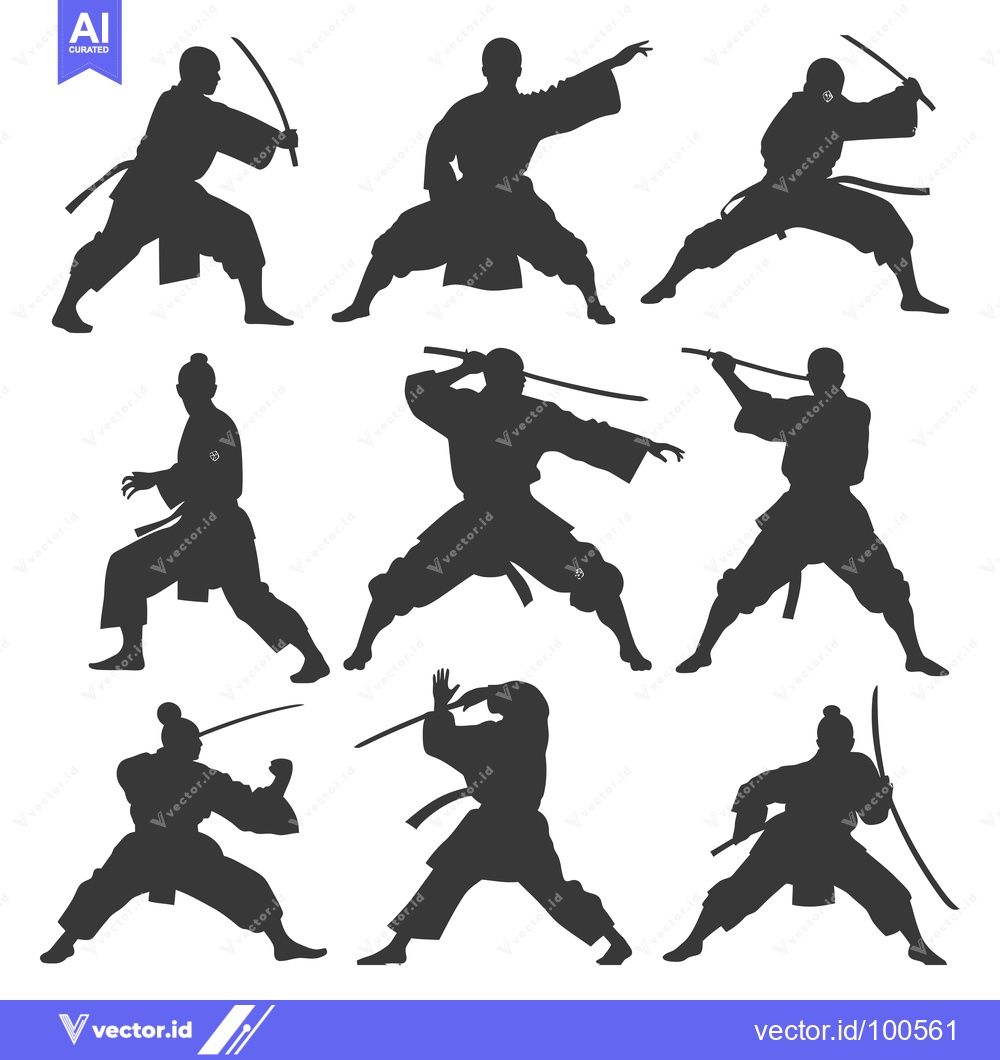 Premium Vector of Silhouettes of Eight Martial Arts Practitioners in Fighting Stances Ho