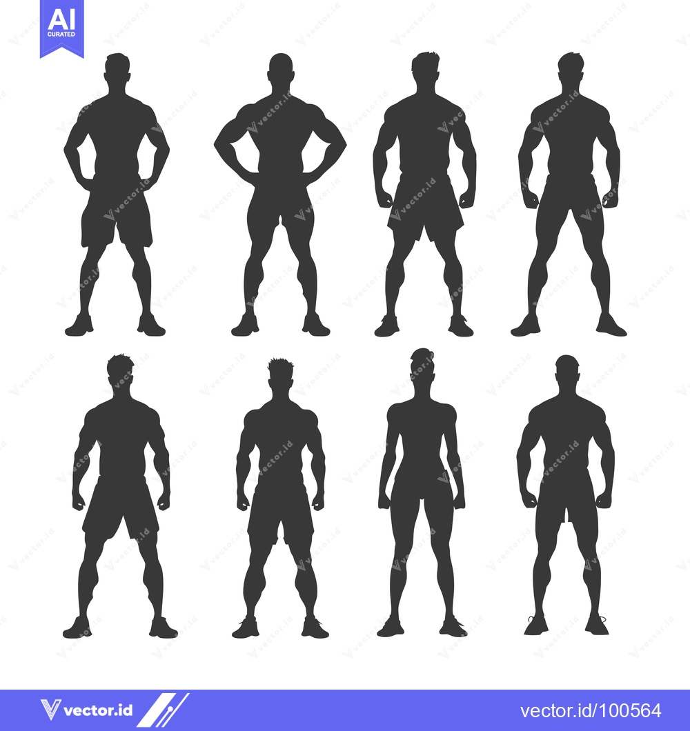 Premium Vector of Silhouettes of Eight Muscular Men in Shorts and Sneakers