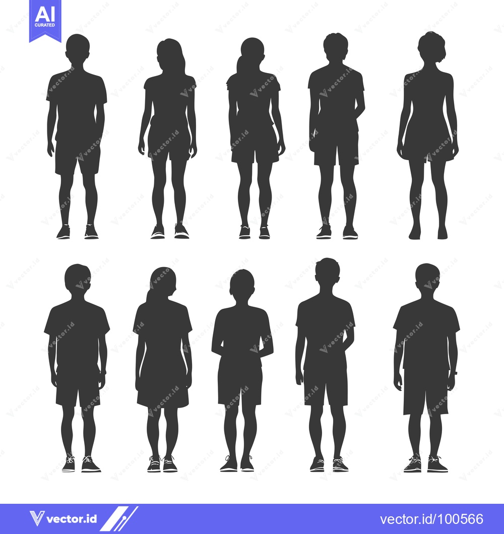 Premium Vector of Silhouettes of Eight People in Casual Clothing Standing in a Row