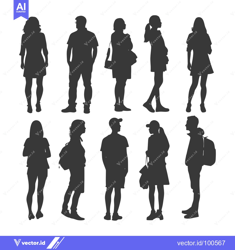 Premium Vector dari Silhouettes of Eight People Standing in a Row