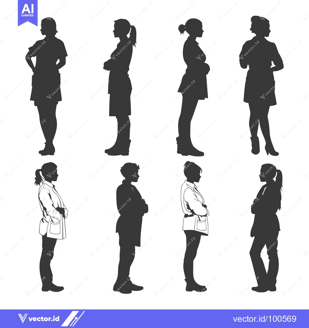 Premium Vector dari Silhouettes of Eight People Standing in Profile with Arms Crossed