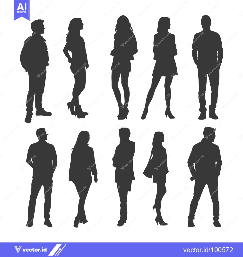 Premium Vector dari Silhouettes of Eight People Standing in Various Poses