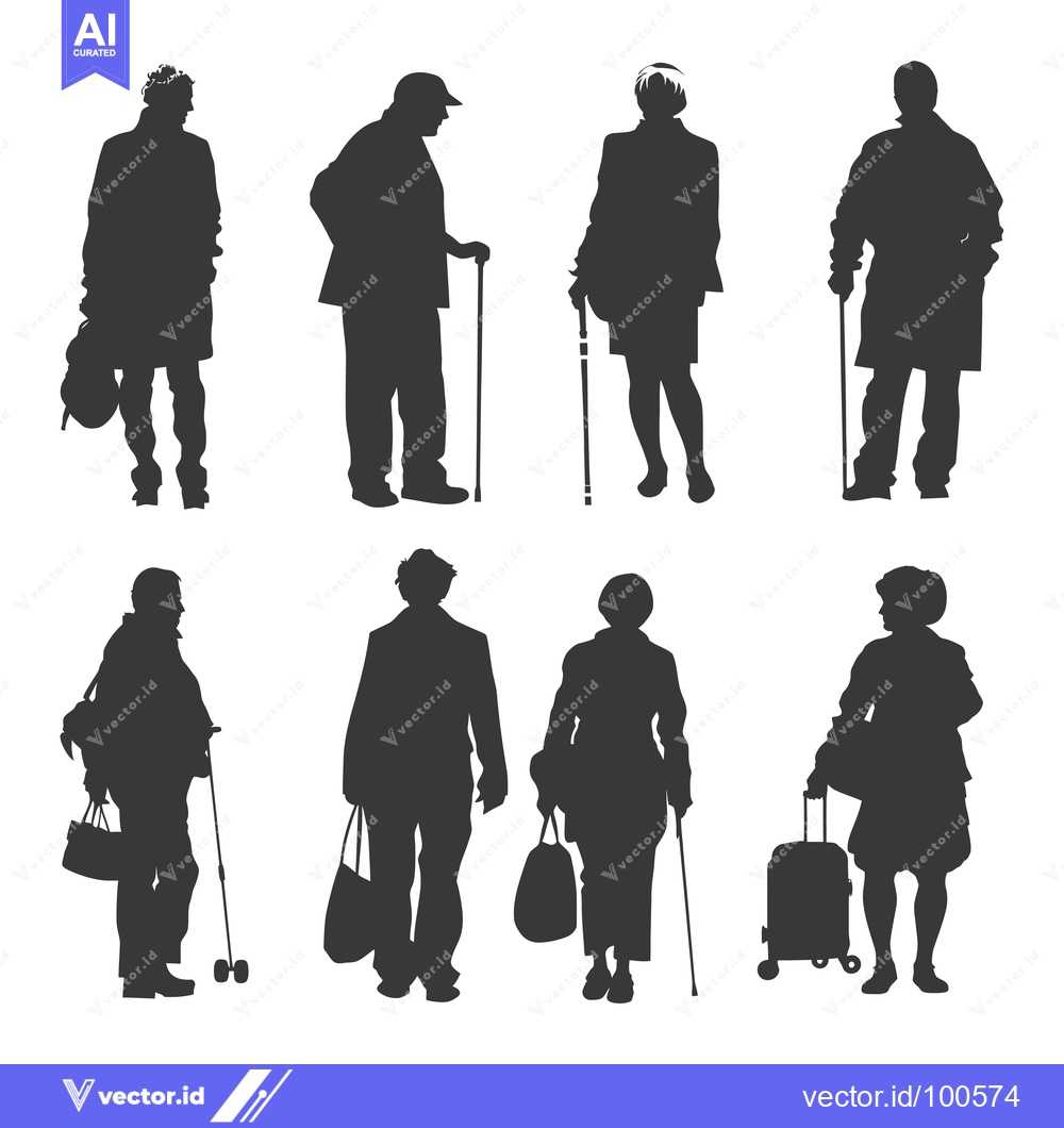 Premium Vector dari Silhouettes of Eight People Walking with Accessories