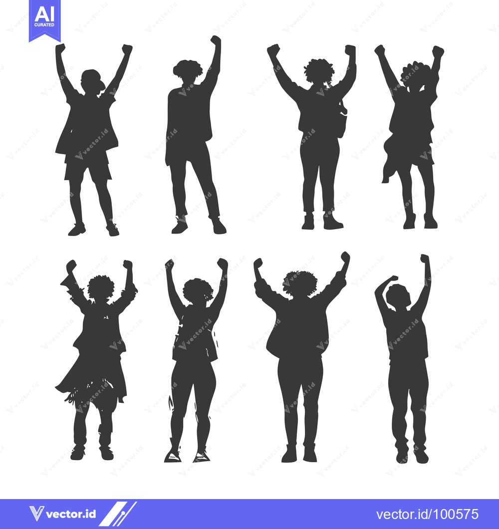 Premium Vector dari Silhouettes of Eight People With Arms Raised in Celebration