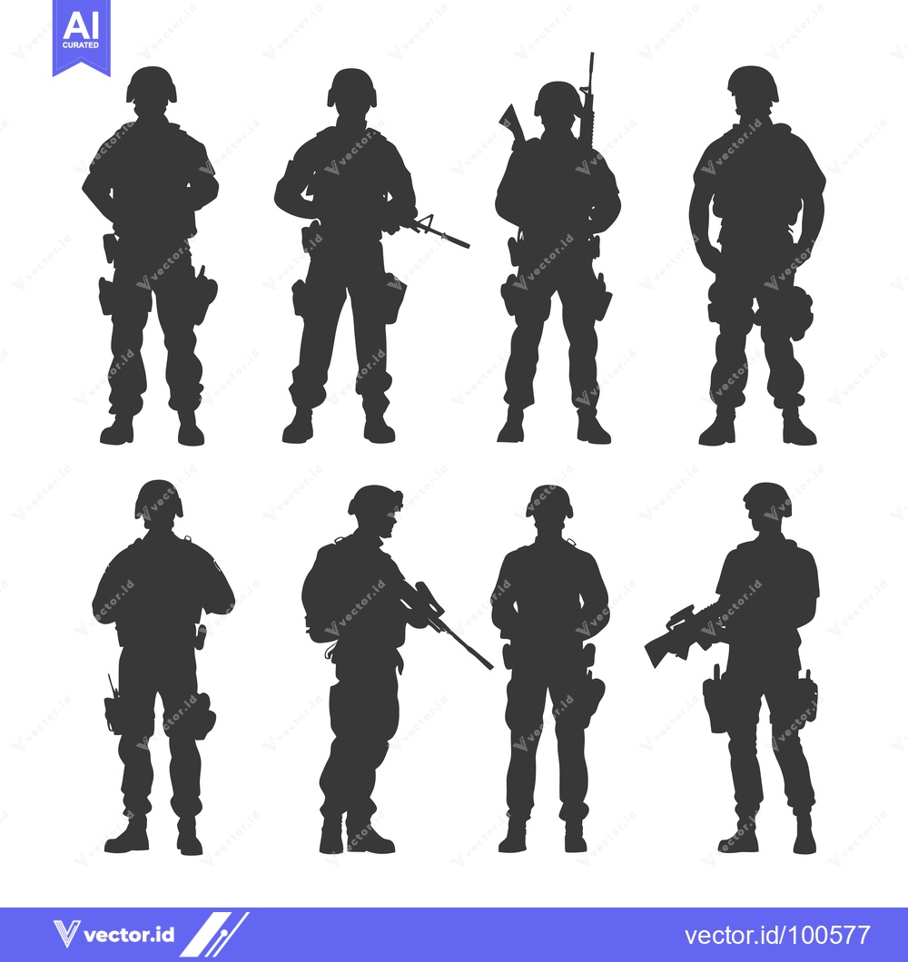 Premium Vector of Silhouettes of Eight Soldiers in Various Poses with Rifles