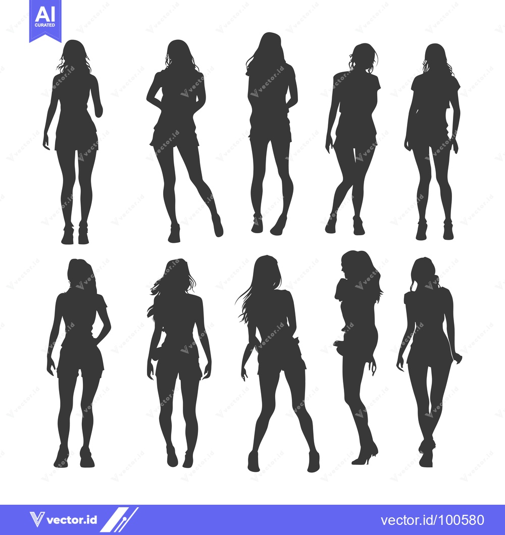 Premium Vector dari Silhouettes of Eight Women in Various Poses