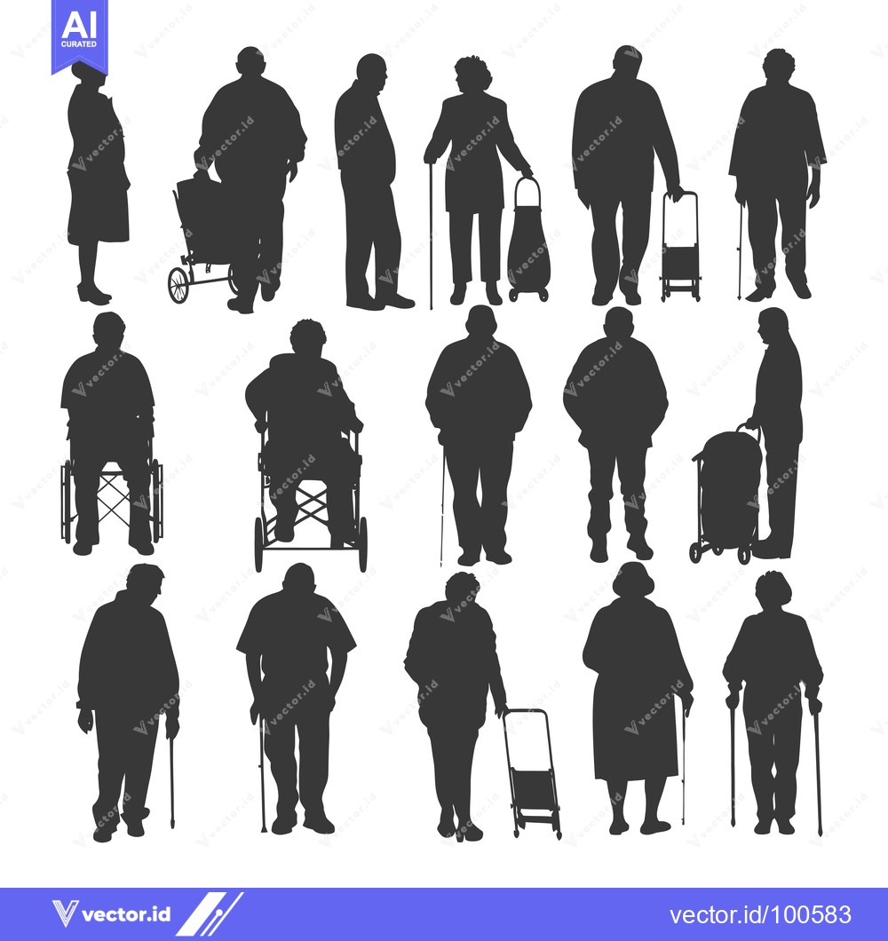 Premium Vector dari Silhouettes of Elderly People Using Mobility Aids