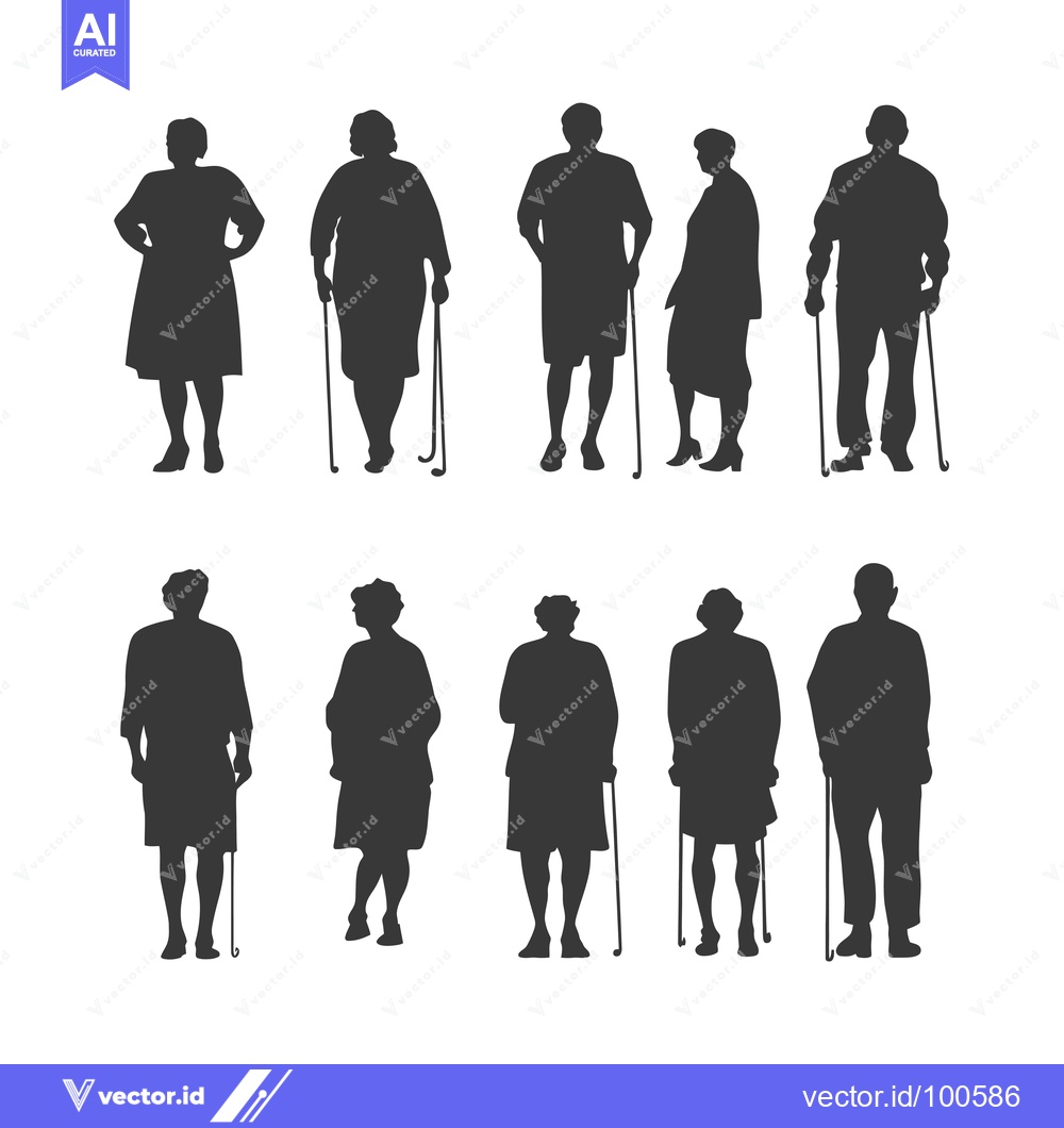 Premium Vector of Silhouettes of Elderly People with Walking Sticks