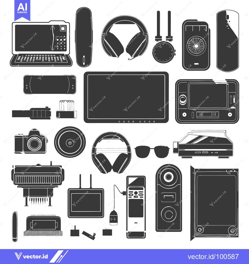 Premium Vector of Silhouettes of Electronic Devices and Accessories