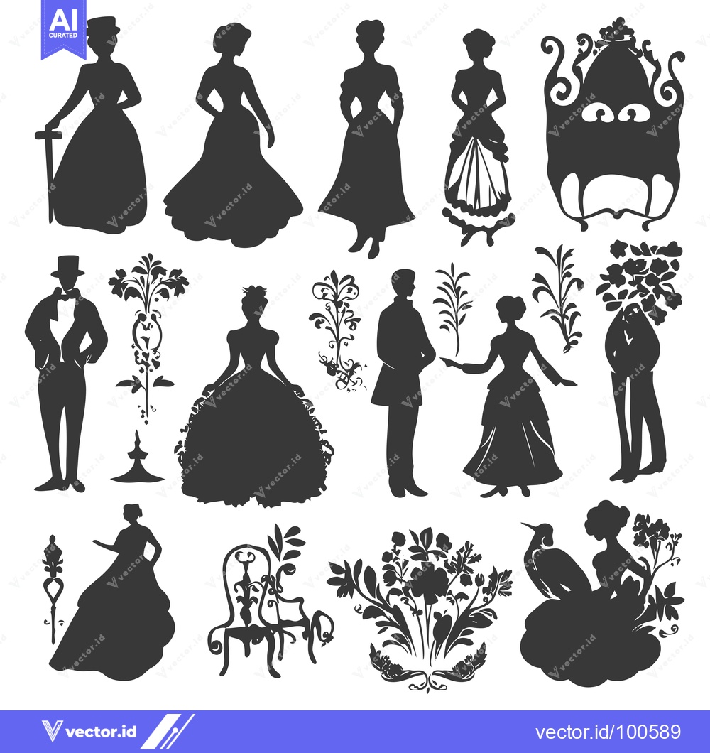 Premium Vector dari Silhouettes of Elegant People and Floral Designs