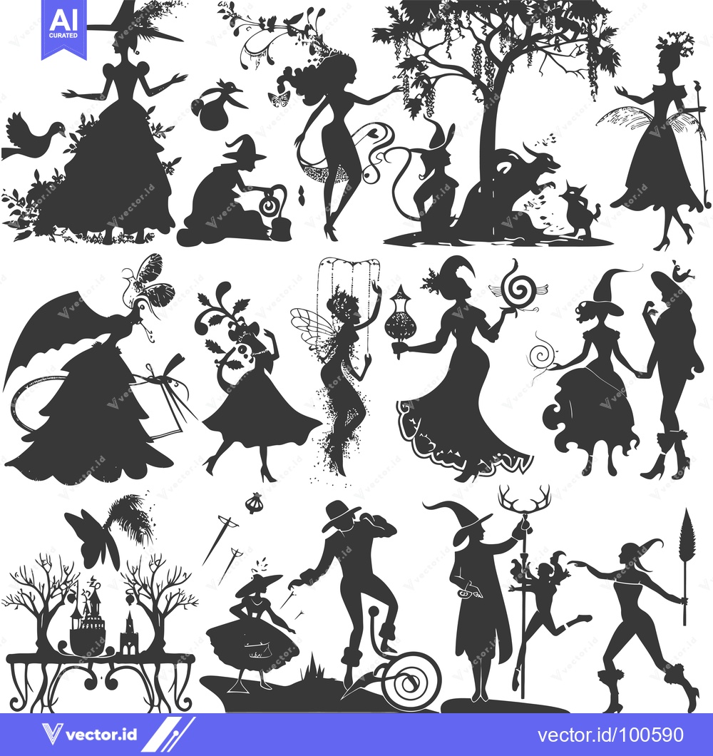 Premium Vector dari Silhouettes of Enchanted Characters in a Fantasy Setting