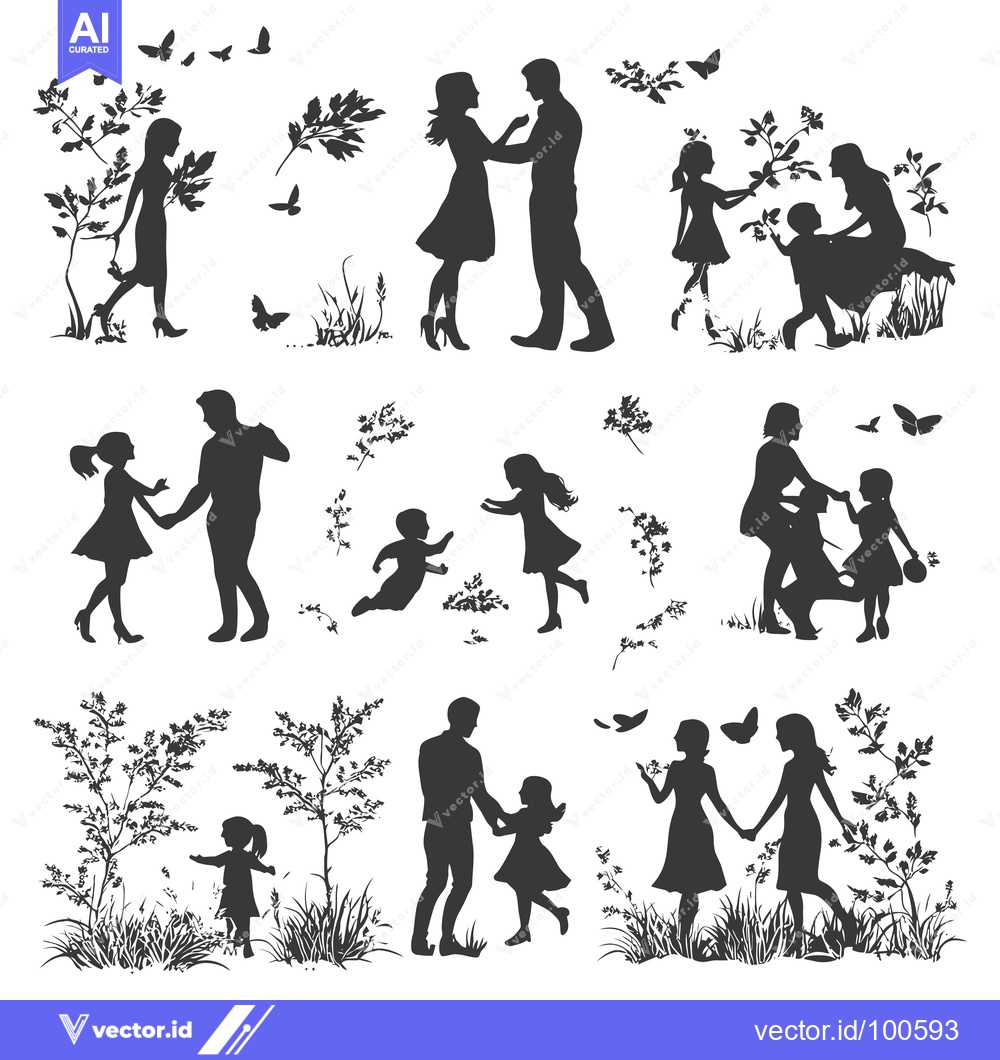 Premium Vector dari Silhouettes of Families and Couples Enjoying Nature with Butterflies