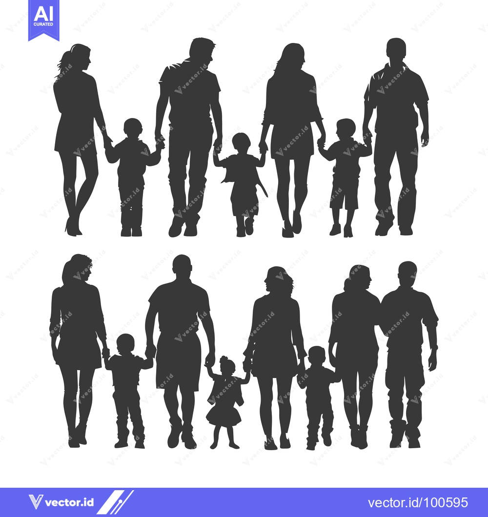 Premium Vector dari Silhouettes of Families Walking Hand-in-Hand