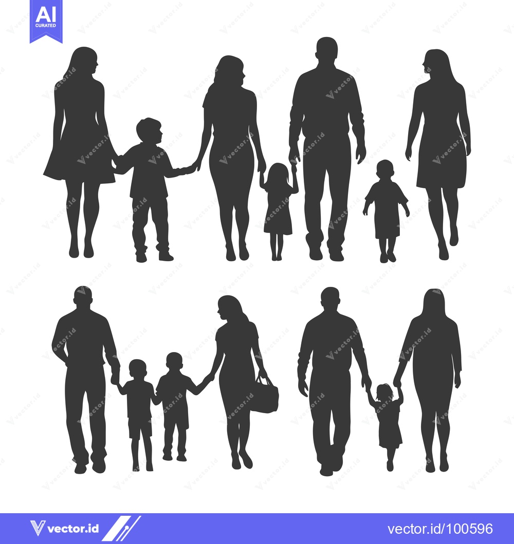 Premium Vector dari Silhouettes of Families Walking Together