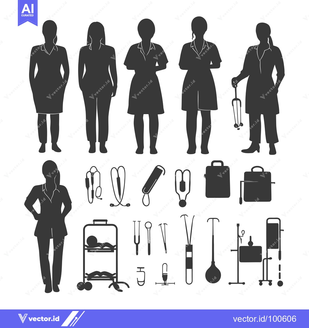 Premium Vector of Silhouettes of Female Doctors and Medical Equipment