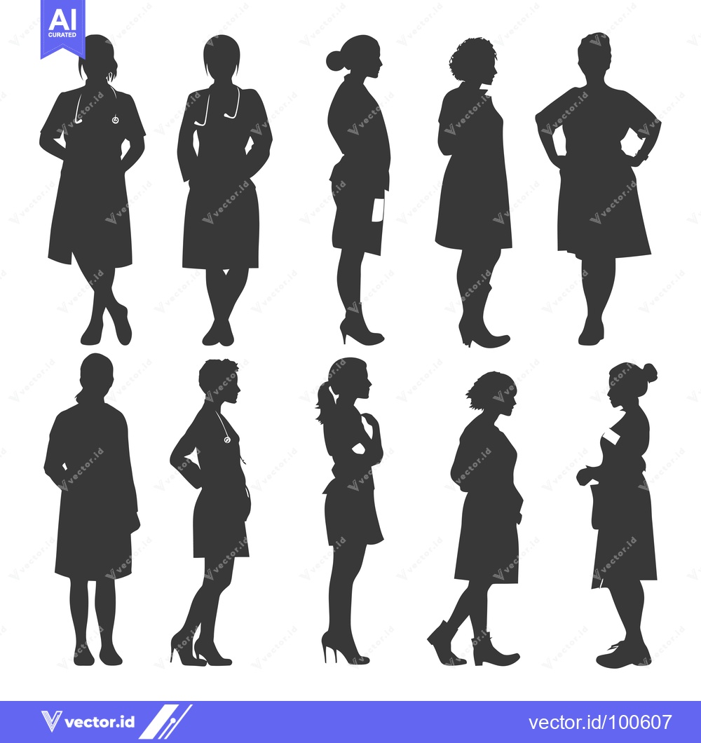Premium Vector of Silhouettes of Female Doctors in Various Poses