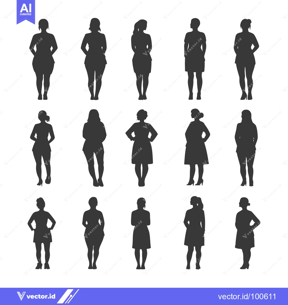 Premium Vector dari Silhouettes of Fifteen Women Standing in Various Poses