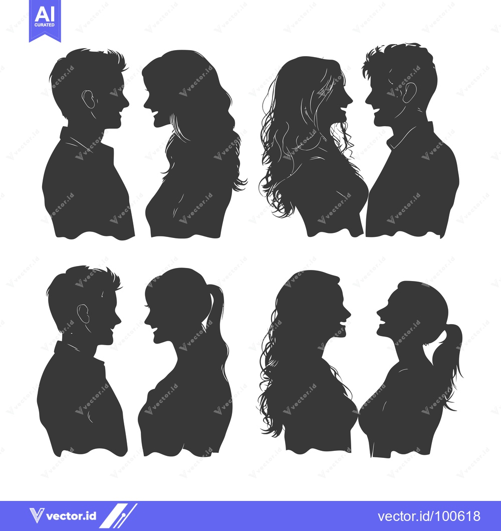 Premium Vector of Silhouettes of Four Couples Facing Each Other