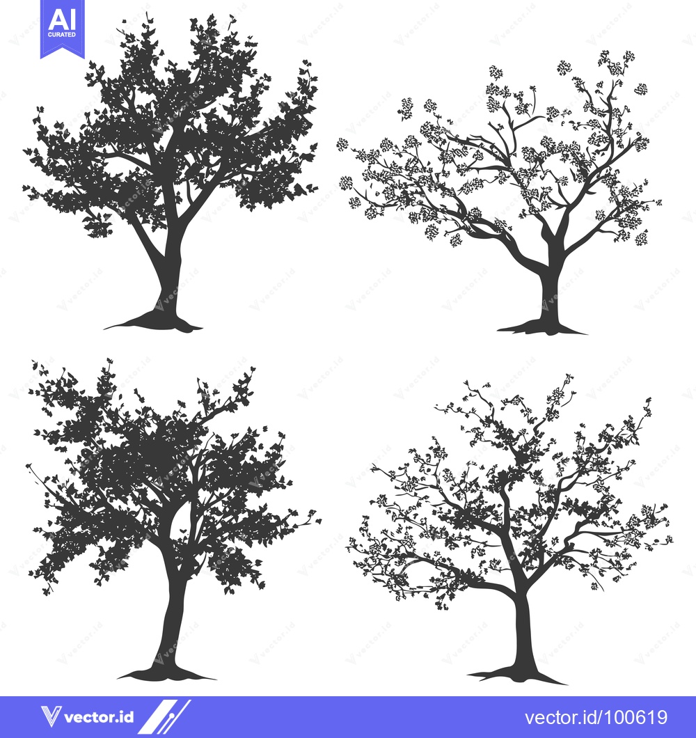 Premium Vector of Silhouettes of Four Trees with Varying Leaf Density