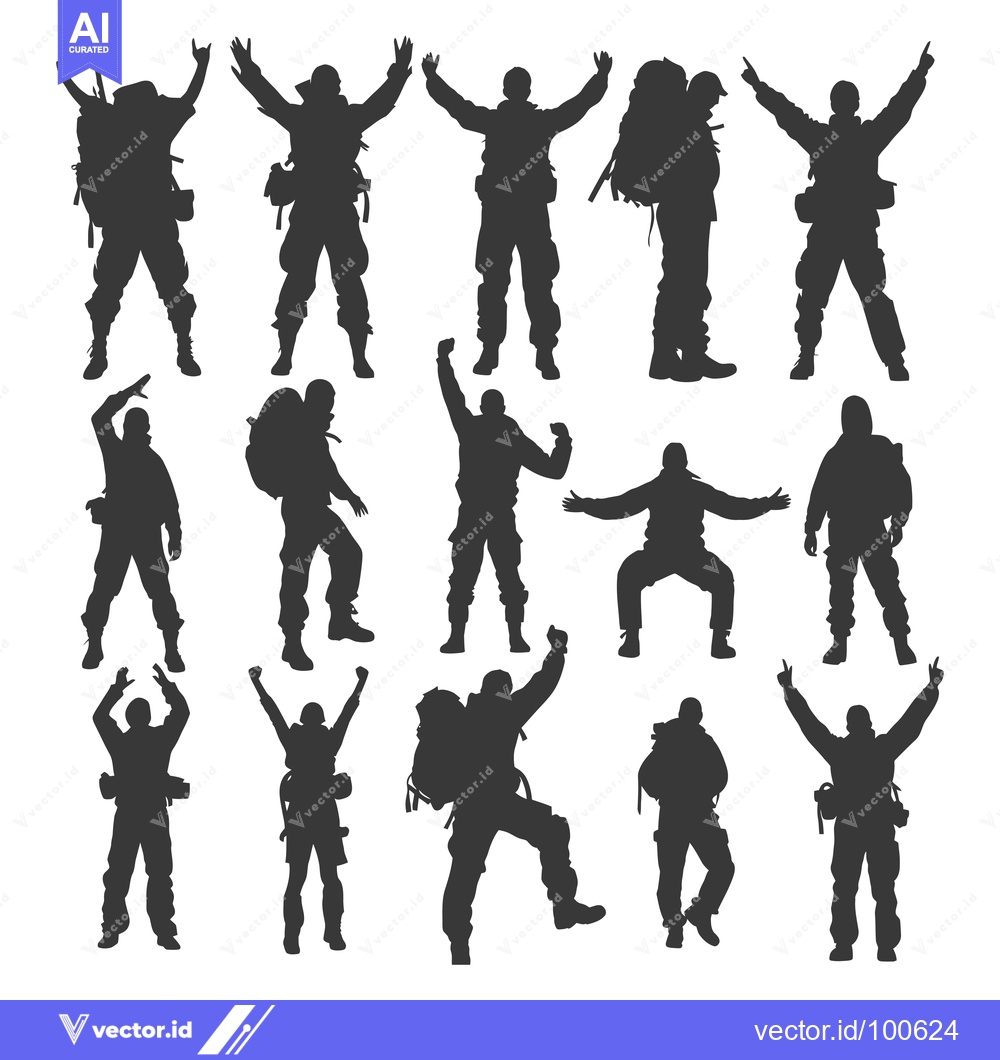 Premium Vector dari Silhouettes of Hikers with Backpacks in Various Poses