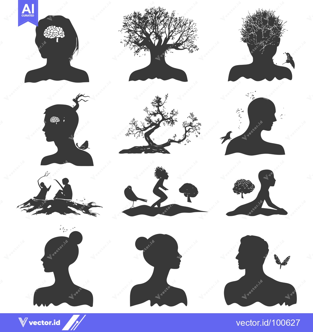Premium Vector dari Silhouettes of Human Figures with Trees and Birds