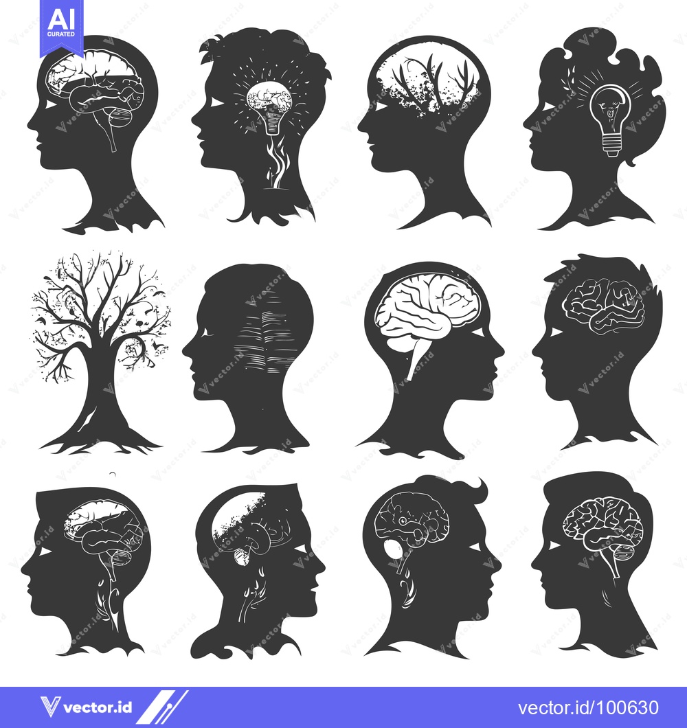 Premium Vector dari Silhouettes of Human Heads with Abstract Representations of Thoughts