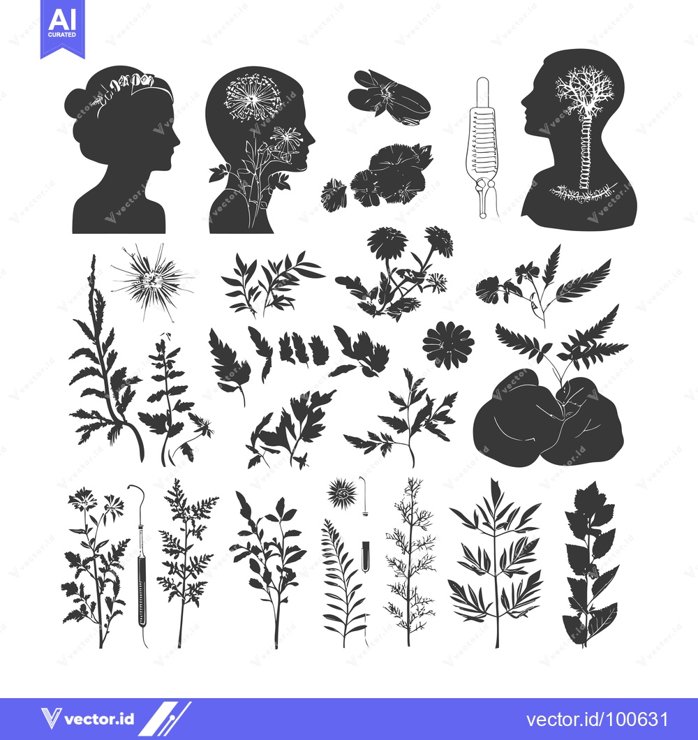 Premium Vector dari Silhouettes of Human Profiles with Floral and Botanical Elements