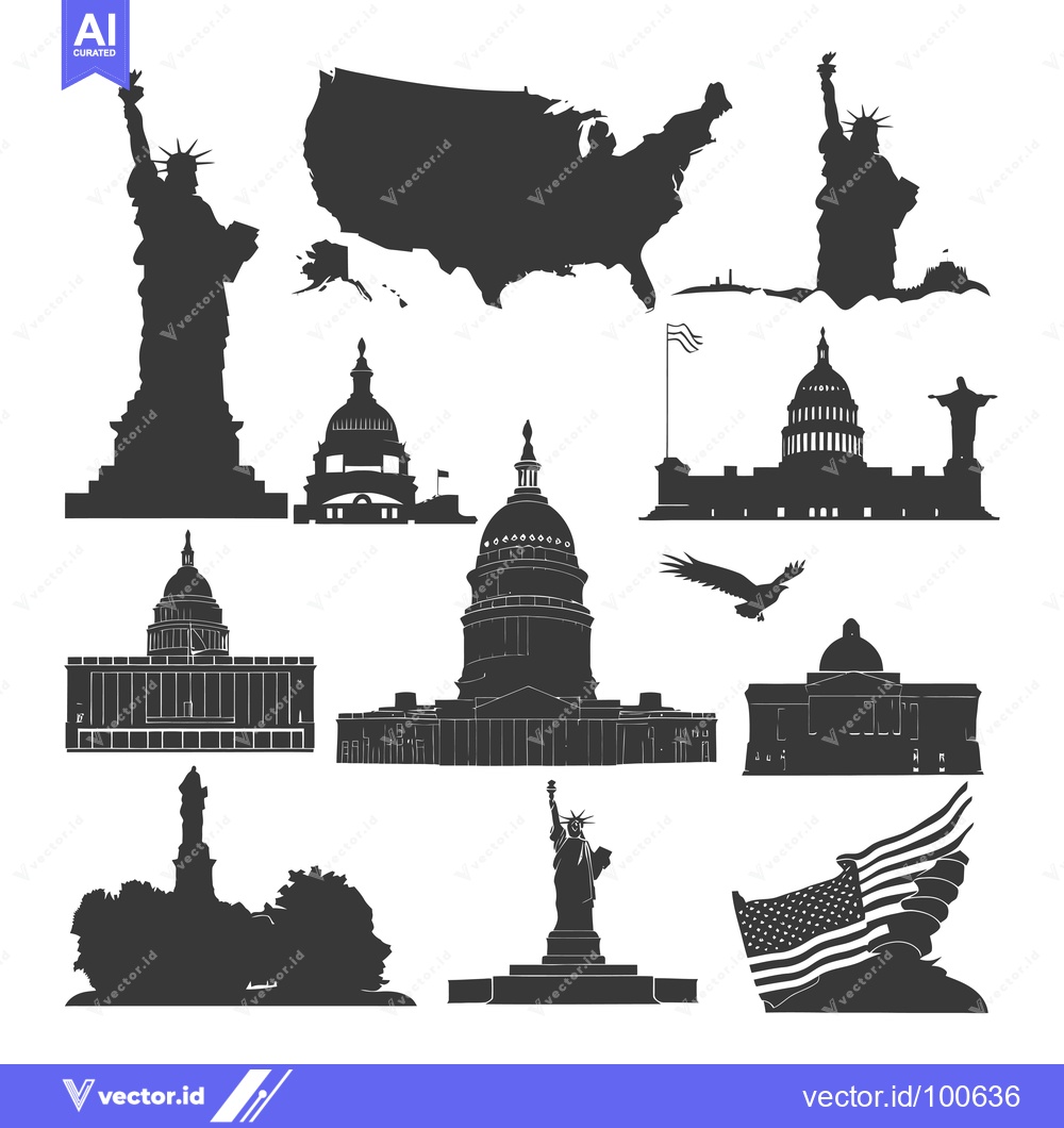 Premium Vector dari Silhouettes of Iconic American Landmarks and Symbols