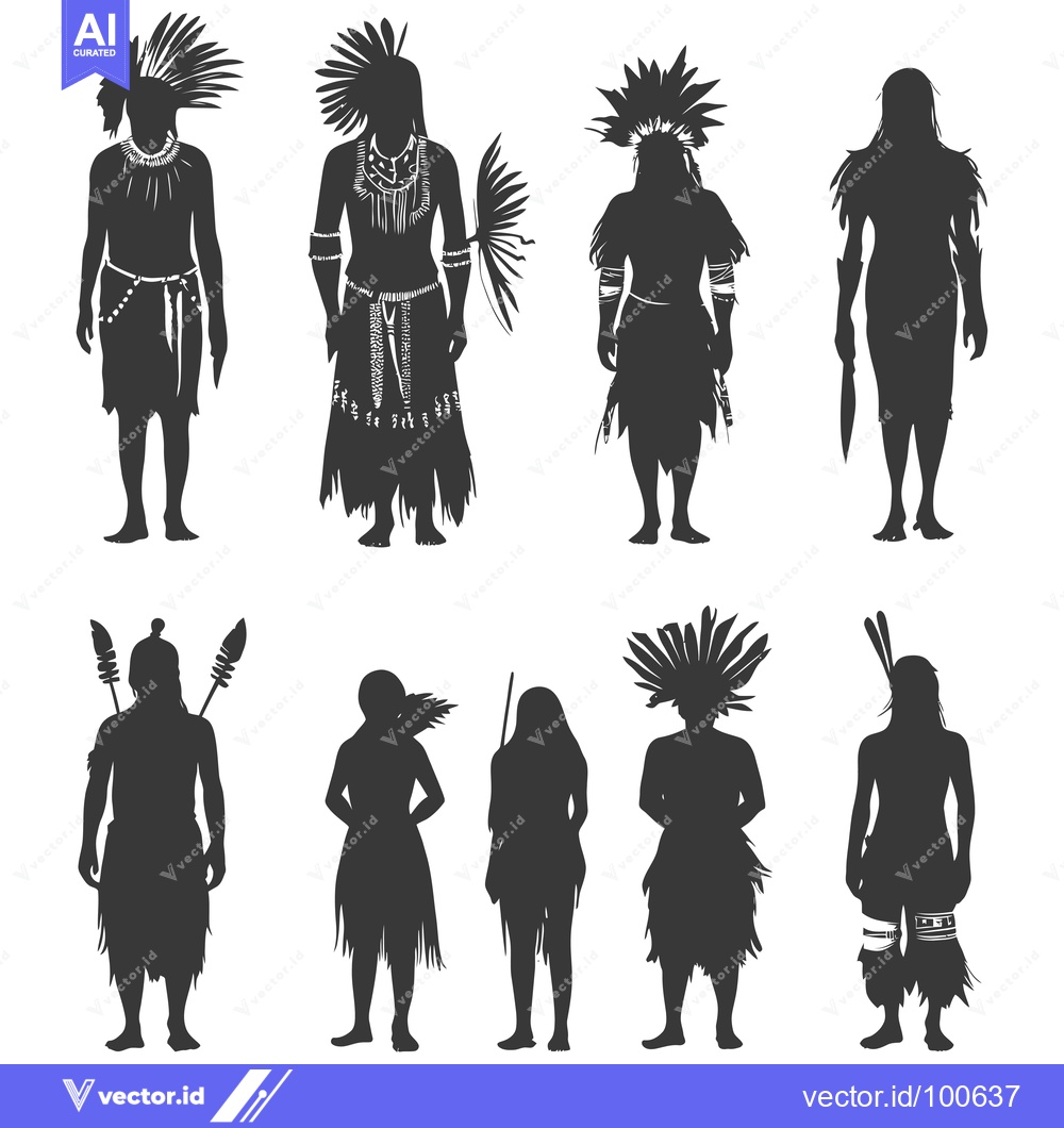 Premium Vector of Silhouettes of Indigenous Peoples in Traditional Attire