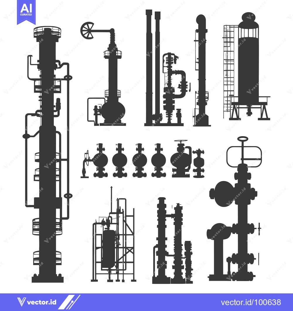 Premium Vector of Silhouettes of Industrial Chemical Processing Equipment