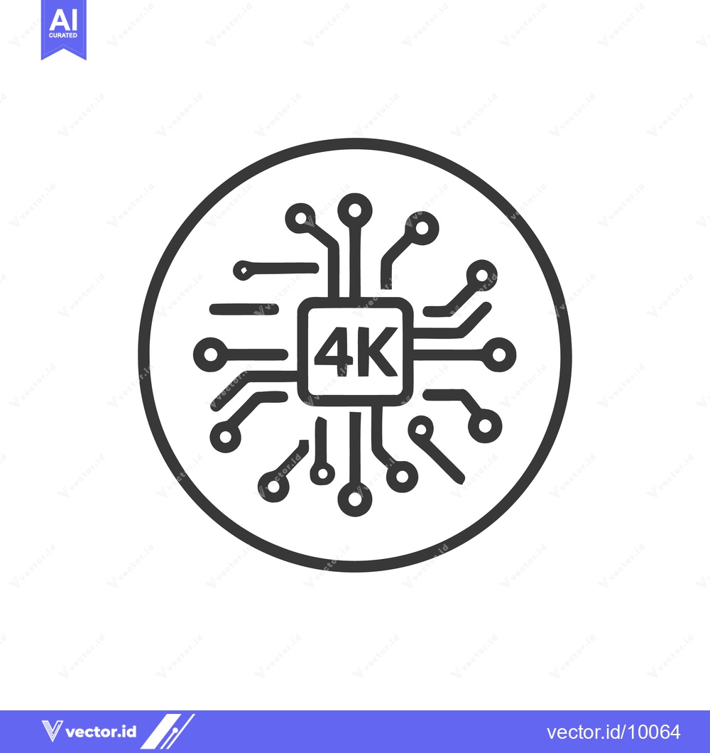 Premium Vector of 4K Technology Icon: Minimalist Circuit Board Design in Circle Frame