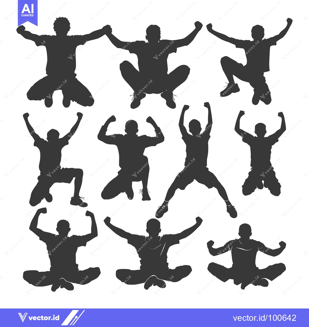 Premium Vector of Silhouettes of Jumping People with Arms Raised in Celebration